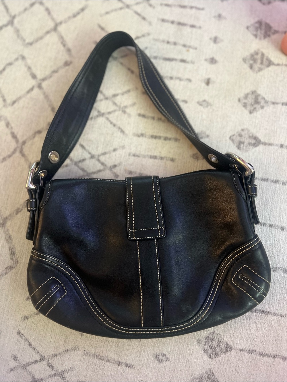 Coach Black Leather Shoulder Bag with Silver Buckle - Picture 2 of 5